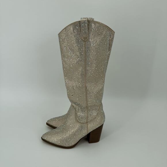 Top Moda Women's Rhinestone Bling Glitter Knee High Almond Western Boots Size 8 - Picture 4 of 10
